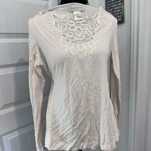 Susan Bristol Cream Long Sleeve Top with Lace Accent